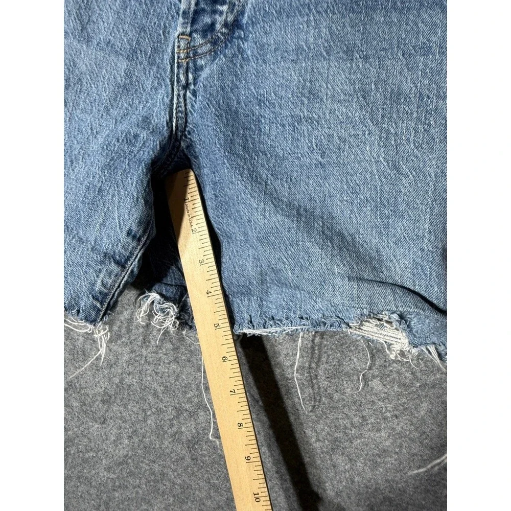 Gap High Rise Cheeky Midi Denim‎ Shorts Blue Distressed Raw Hem Size 14/32